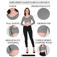 THE BLAZZE 1109 Women's V Neck Crop Top (Medium, Dark Grey)-thumb4