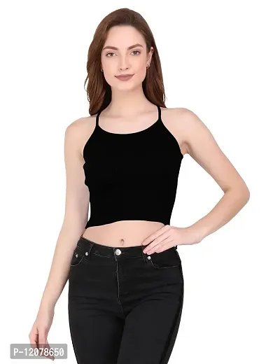 THE BLAZZE 1002 Women's Summer Basic Sexy Strappy Sleeveless Racerback Camisole Crop Top Tops (XX-Large(38?-40""), Black)-thumb2