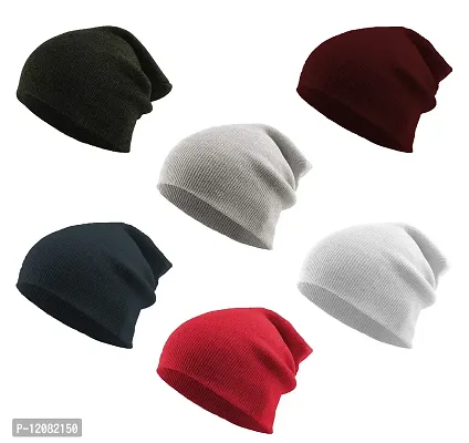 THE BLAZZE 2015 Winter Beanie Cap for Men and Women Pack Of 6 (Pack Of 6, DarkGrey,Grey,White,Pink,Maroon,Navy)-thumb0