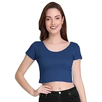 THE BLAZZE 1302 Sexy Women's Cotton Scoop Neck Half Sleeve Tank Crop Tops Bustier Bra Vest Crop Top Bralette Readymade Saree Blouse for Women (Medium, Royal Blue)-thumb4