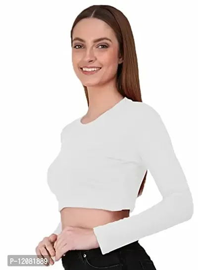 THE BLAZZE 1089 Women's Basic Sexy Solid Round Neck Slim Fit Full Sleeve Crop Top T-Shirt for Women