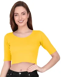 THE BLAZZE 1055 Women's Basic Sexy Solid Scoop Neck Slim Fit Short Sleeves Crop Tops-thumb3