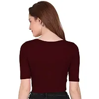 THE BLAZZE 1055 Women's Basic Sexy Solid Scoop Neck Slim Fit Short Sleeves Crop Tops (Small(30-32), J - Maroon)-thumb1