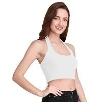 THE BLAZZE 1294 Women's Basic Sexy Solid Slim Fit Sleeveless Saree Readymade Saree Blouse Crop Top T-Shirt for Women (X-Small, White)-thumb2