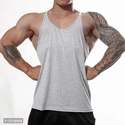 THE BLAZZE Men's Gym Stringer Tank Top Bodybuilding Athletic Workout Muscle Fitness Vest (M, Grey)