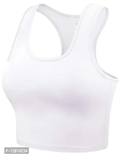 THE BLAZZE Women's Cotton Racerback Basic Crop Tank Tops (X-Large, Charcoal Melange White)-thumb5