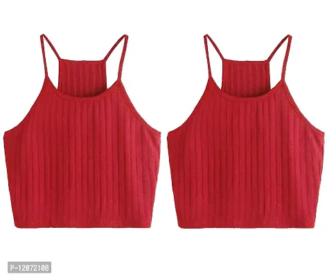 THE BLAZZE Women's Summer Basic Sexy Strappy Sleeveless Racerback Camisole Crop Top (Large, Red Red)