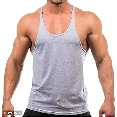 THE BLAZZE Men's Bodybuilding Gym Solid Color Tank Top Stringers (S, Grey)