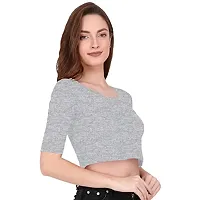 THE BLAZZE 1055 Women's Basic Sexy Solid Scoop Neck Slim Fit Short Sleeves Crop Tops (Large(34?-36""), D - Grey)-thumb4