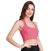 THE BLAZZE 1294 Women's Basic Sexy Solid Halter Neck Slim Fit Sleeveless Crop Top T-Shirt for Women (Large, Light Pink)-thumb3