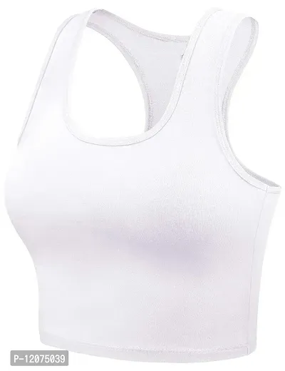 THE BLAZZE Women's Cotton Racerback Basic Crop Tank Tops (Medium, Charcoal Melange White)-thumb5