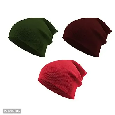 THE BLAZZE 2015 Winter Beanie Cap for Men and Women Pack Of 3 (Pack Of 3, Green,Maroon,pink)