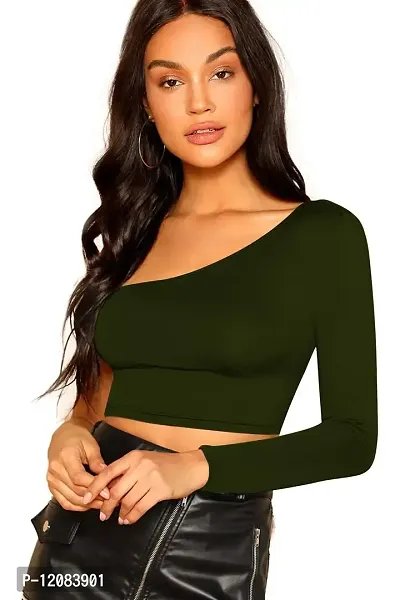 THE BLAZZE 1289 Women's Basic Sexy Solid Slim Fit Full Sleeve Crop Top T-Shirts for Women-thumb2