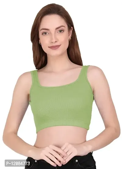 THE BLAZZE 1044 Women's Summer Basic Sexy Strappy Sleeveleess Crop Top (Large, Light Green)