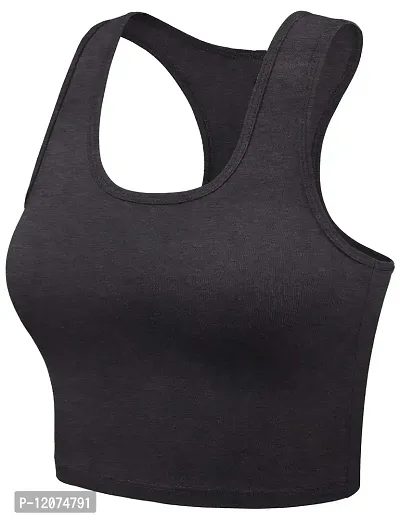 THE BLAZZE Women's Cotton Racerback Basic Crop Tank Tops (XX-Large, Charcoal Melange White)-thumb4