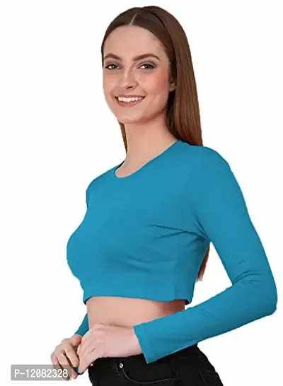 THE BLAZZE 1089 Women's Basic Sexy Solid Round Neck Slim Fit Full Sleeve Crop Top T-Shirt for Women-thumb1