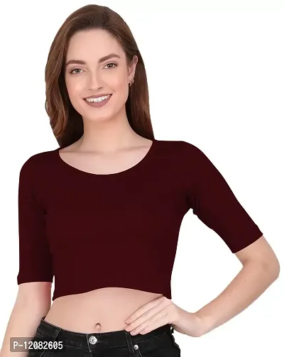 THE BLAZZE 1055 Crop Tops for Women (Small, Maroon)