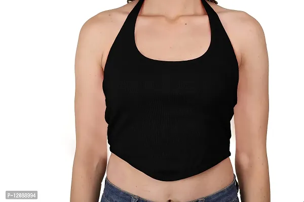 AD2CART A1589 Women's Casual Stretchy Halter Neck Sleeveless Crop Top-thumb5