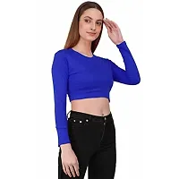 THE BLAZZE 1089 Women's Basic Sexy Solid Round Neck Slim Fit Full Sleeve Crop Top T-Shirt for Women (Small, Royal Blue)-thumb2