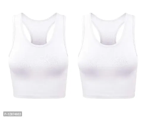 THE BLAZZE Women's Cotton Racerback Basic Crop Tank Tops (Medium, White White)