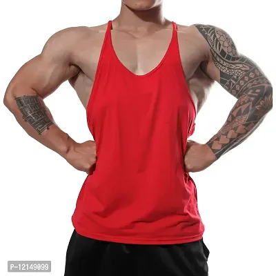THE BLAZZE Men's Gym Stringer Tank Top Bodybuilding Athletic Workout Muscle Fitness Vest (S, Red)