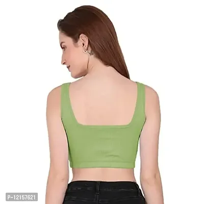 THE BLAZZE 1044 Women's Summer Basic Sexy Strappy Sleeveless Crop Top's (Large, Light Green)-thumb2