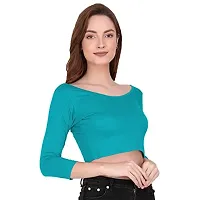 THE BLAZZE 1304 Sexy Women's Cotton Scoop Neck Full Sleeve Tank Crop Tops Bustier Bra Vest Crop Top Bralette Readymade Saree Blouse for Women's (Medium, Turquoise Blue)-thumb3
