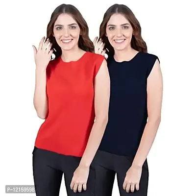 THE BLAZZE 1350 Women's Sleeveless Top Regular Round Neck T-Shirt for Women(S,Combo_08)