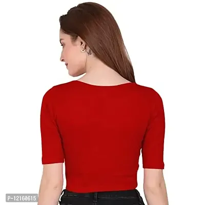 THE BLAZZE 1055 Women's Full Sleeve Crop Tops Sexy Strappy Tees (Medium, Red)-thumb2