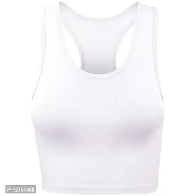 THE BLAZZE Women's Cotton Racerback Basic Crop Tank Tops (XX-Large, White)-thumb0