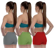 THE BLAZZE Women's Seamless Spandex Boyshort Underskirt Pant Short Leggings Pack of 3 (M, Grey Green Red)-thumb1