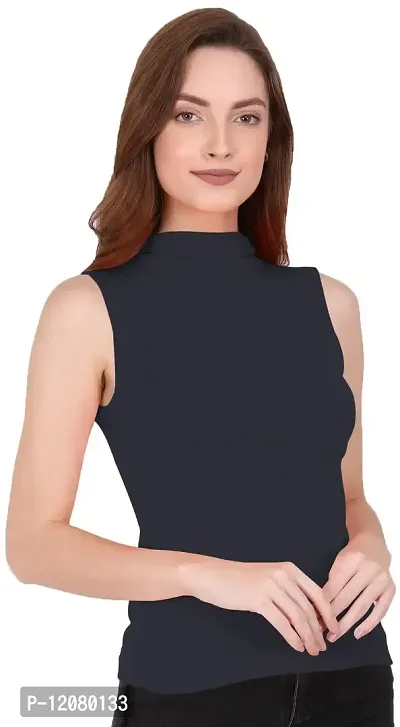 THE BLAZZE 1033 Women's Plain Black Sleeveless High Neck/Turtle Neck Top Stretch Slim Cotton T-Shirt for Women Sleeveless Top for Women-thumb5