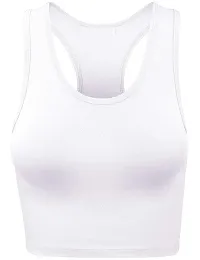 THE BLAZZE Women's Cotton Racerback Basic Crop Tank Tops (X-Large, White White)-thumb1