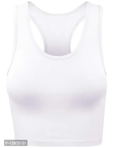 THE BLAZZE Women's Cotton Racerback Basic Crop Tank Tops (X-Large, White White)-thumb2