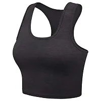 THE BLAZZE Women's Cotton Racerback Basic Crop Tank Tops (Medium, Charcoal Melange)-thumb1