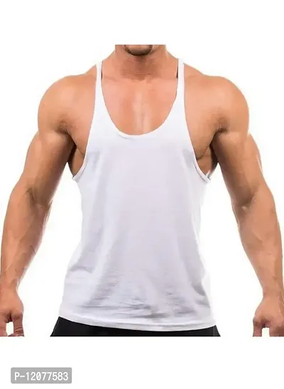 THE BLAZZE Men's Bodybuilding Gym Solid Color Tank Top Stringers (Medium, White)-thumb0