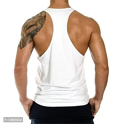 THE BLAZZE Men's Beast Tank Tops Muscle Gym Bodybuilding Vest Fitness Workout Train Stringers (XXL, White)-thumb3