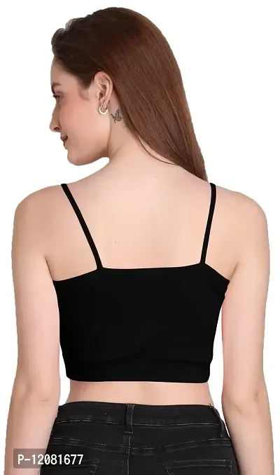 THE BLAZZE 1290 Women's Basic Sexy Solid Slim Fit Sleeveless Saree Readymade Saree Blouse Crop Top T-Shirt for Women (X-Large, Black)-thumb3