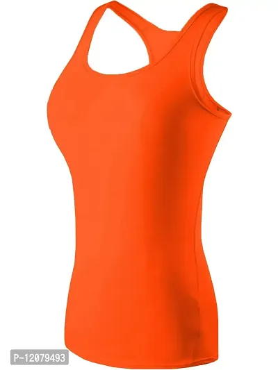 THE BLAZZE Women's Rib Racerback Tank Top (L, Orange)-thumb0