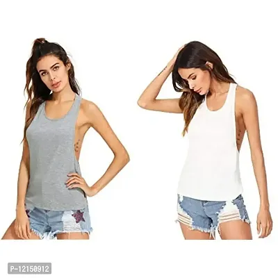 THE BLAZZE Women's Sleeveless Loose Fit Racerback Yoga Workout Tank Top (S, Grey+White)-thumb0