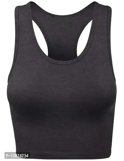 THE BLAZZE Women's Cotton Racerback Basic Crop Tank Tops (X-Large, Charcoal Melange White)-thumb2