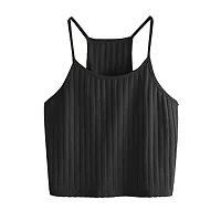 THE BLAZZE Women's Summer Basic Sexy Strappy Sleeveless Racerback Camisole Crop Top (Small, Black Light Apricot)-thumb2