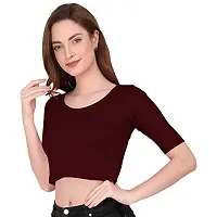 THE BLAZZE 1055 Women's Basic Sexy Solid Scoop Neck Slim Fit Short Sleeves Crop Tops (Small(30-32), J - Maroon)-thumb3