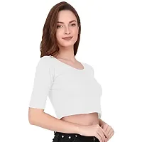 THE BLAZZE 1055 Women's Basic Sexy Solid Scoop Neck Slim Fit Short Sleeves Crop Tops (Large(34?-36""), B - White)-thumb5