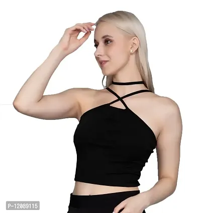 AD2CART A1689 Women's Basic Solid Notch Belt Neck Stylish Crop Top for Women-thumb0