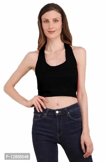 The BLAZZE 1380 Women's Basic Sexy Solid Backless Halter Neck Slim Fit Sleeveless Crop Top for Women-thumb3