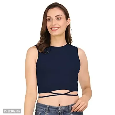 AD2CART A1622 Women's Basic Solid Stylish Criss Cross Ribbed Crop Top (M, Color_01)