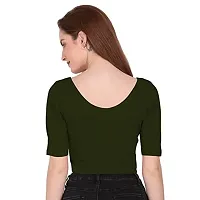 THE BLAZZE 1303 Sexy Women's Cotton Scoop Neck Elbow Sleeve Tank Crop Tops Bustier Bra Vest Crop Top Bralette Readymade Saree Blouse for Women (Large, Army Green)-thumb1