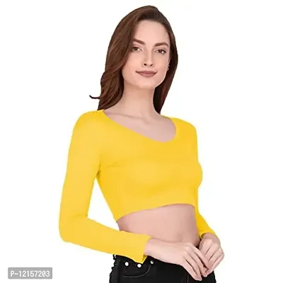 THE BLAZZE 1109 Sexy Women's Full Sleeve Tank Crop Tops Bustier Bra Vest Shorts Crop Top Bralette Blouse Top for Women (Small, Yellow)-thumb4