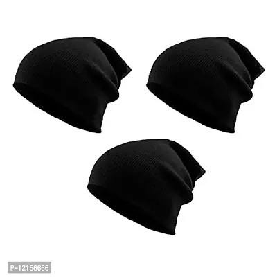 THE BLAZZE 2015 Winter Beanie Cap for Men and Women (Free Size, Black)-thumb0